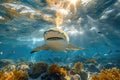 Menacing beauty: underwater world with the shark predator, a captivating glimpse into the fierce, powerful, and