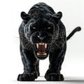 Menacing Black Panther Roaring Isolated on White Background. Generative ai Royalty Free Stock Photo