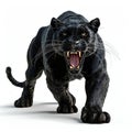 Menacing Black Panther Roaring Isolated on White Background. Generative ai Royalty Free Stock Photo