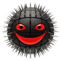 Spiky Black Ball with Red Eyes and a Wide Grinning Mouth on a White Background spiky ball Royalty Free Stock Photo