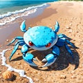 menacing cartoon crab on the sandy beach