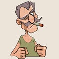 Menacing cartoon mustached man with a cigarette in his mouth Royalty Free Stock Photo