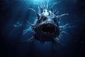 Menacing European Angler Fish in Deep Sea. Generative AI