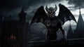 Menacing Gargoyle on Gothic Building: Dark Cinematic Halloween Background AI Generated Royalty Free Stock Photo