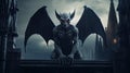 Menacing Gargoyle on Gothic Building: Dark Cinematic Halloween Background AI Generated Royalty Free Stock Photo