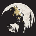 Menacing grizzly bear in front of full moon