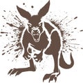 A menacing grunge style illustration of a kangaroo in an aggressive pose surrounded by splatters of ink Royalty Free Stock Photo