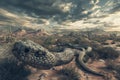 Menacing serpent ready to strike in vast and desolate desert wilderness landscape Royalty Free Stock Photo
