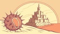 Spiked alien orb attacking a fantasy castle, dramatic scifi, vector design Generative AI Royalty Free Stock Photo