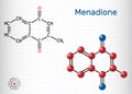 Menadione, menaphthone, provitamin molecule. It is called vitamin K3. Structural chemical formula and molecule model. Sheet of