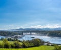 Menai Bridge and mist over the Menai straits Royalty Free Stock Photo