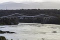 The Menai Bridge over the Menai Straits between Bangor and Anglesey Royalty Free Stock Photo