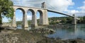 The Menai suspension Bridge between Anglesey and Snowdonia Royalty Free Stock Photo