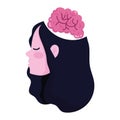 Menatl health girl head profile brain isolated icon