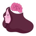 Menatl health girl head profile brain isolated icon