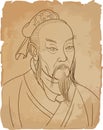 Mencius line art portrait, vector Royalty Free Stock Photo