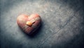A mended heart-shaped object rests on a textured surface, symbolizing resilience and the ability to overcome hardship. Generative Royalty Free Stock Photo
