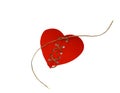 Mended red heart. Broken heart concept. Heart fixed with hemp string. Valentines day celebration. Royalty Free Stock Photo