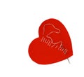 Mended red heart. Broken heart concept. Heart fixed by sewing. Valentines day celebration. Royalty Free Stock Photo