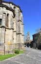 Mendicant Gothic Spanish Gothic landmark. Santo Domingo Church and Convent apse with trees and belfry. Ribadavia, Spain. Royalty Free Stock Photo