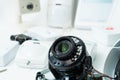 Mending of video cameras cctv. A disassembled surveillance camera on the desk Royalty Free Stock Photo