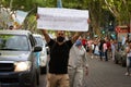 2020-10-12, Mendoza, Argentina: Man holding a sign against the government during a protest.