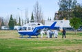 2020-09-06, Mendoza, Argentina - Paramedics carry an injured man on a stretcher after being flown in by helicopter from the scene