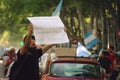 2020-10-12, Mendoza, Argentina: Man holding a sign during a protest against national government.