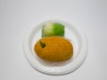 Mendut cake and potato croquettes Royalty Free Stock Photo