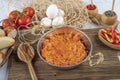 Menemen Turkish breakfast. Traditional turkish food menemen made by eggs and tomatoes