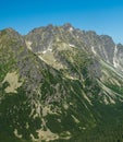 Mengusovska dolina valley with hreben Bast mountain ridge above from Ostrva hill in High Tatras mountains in Slovakia