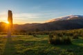 Menhir of Arlobi at sunset, Gorbea Natural Park, Alava, Spain Royalty Free Stock Photo