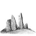 Menhir, Neolithic, isolated watercolor illustration. Megalithic structures, vector. Vertical stones of unknown origin, vector