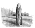 Menhir, Neolithic, watercolor illustration. Megalithic structures, vector. Vertical stones of unknown origin, vector illustration