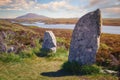 Menhirs from the chromelech stone circle of Pobull Fhinn, above Loch Langass, Isle of Harris, in the outer Hebrides, Scotland Royalty Free Stock Photo