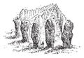 Menhirs lined up by Carnac, vintage engraving