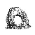 Menhirs, stones with round hole of unknown origin, vector illustration. Graphic drawing sketch. Megaliths Stone Age.