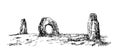 Menhirs, vertical stones of unknown origin, vector illustration. Graphic drawing sketch. Megaliths Stone Age