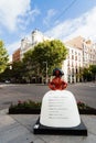 Menina of Velazquez sculpture at corner in Serrano Street in Madrid