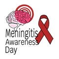 Meningitis Awareness Day Schematic representation of the human brain with inflamed membranes a dark red ribbon and an