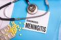 Meningitis word written on medical blue folder Royalty Free Stock Photo