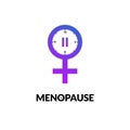 Menopause icon awareness. Woman fertility age clock menstrual period logo