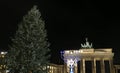 Menorah and Christmas Tree in Pariser Platz, Berlin, Germany Royalty Free Stock Photo