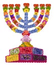 The menorah is described in the Bible as the seven-lamp lampstand and used as a symbol of Judaism isolated flowers