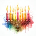 Menorah Hanukkah Jewish watercolor Royalty Free Stock Photo