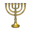 Menorah Hebrew symbol color sketch vector