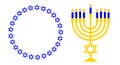 Menorah and a round frame of the Stars of David. Jewish symbols.. Flat vector illustration