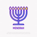 Menorah thin line icon. Modern illustration of candlestick