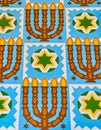 The menorah and Star of David patterns are the decorations of the Eastern Wall in Kazinczy Street Synagogue in Budapest, Hungary Royalty Free Stock Photo