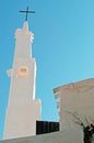 Menorca, Balearic Islands, Spain, Binibeca Vell, white, architecture, fishing village, skyline, bell tower, church, cross